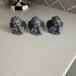 Set of Three Gray Cherub Angel Figurines